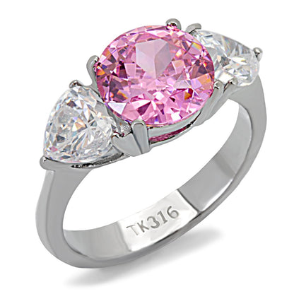 MATK164 - High polished (no plating) Stainless Steel Ring with AAA Grade CZ  in Rose