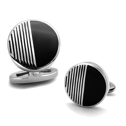 MATK1654 - High polished (no plating) Stainless Steel Cufflink with Epoxy  in Jet