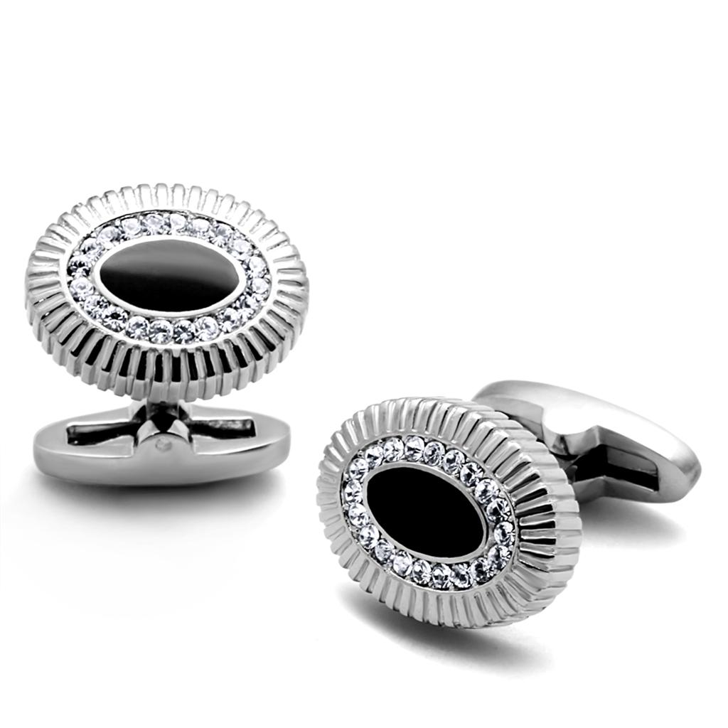 MATK1656 - High polished (no plating) Stainless Steel Cufflink with Top Grade Crystal  in Clear