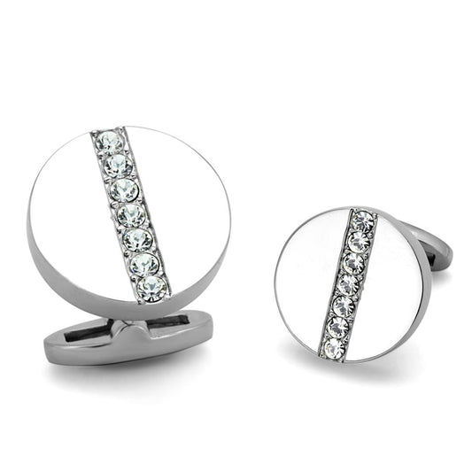 MATK1657 - High polished (no plating) Stainless Steel Cufflink with Top Grade Crystal  in Clear