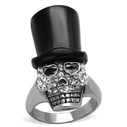 MATK1662 - Two-Tone IP Black Stainless Steel Ring with Top Grade Crystal  in Clear