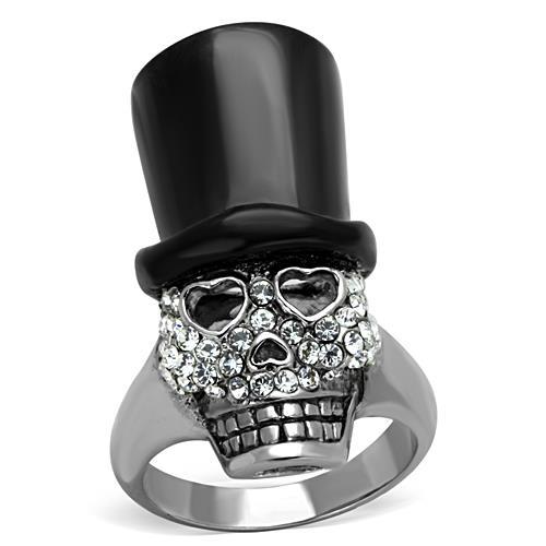 MATK1662 - Two-Tone IP Black Stainless Steel Ring with Top Grade Crystal  in Clear