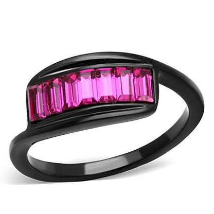 MATK1664 - IP Black(Ion Plating) Stainless Steel Ring with Top Grade Crystal  in Fuchsia