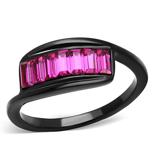 MATK1664 - IP Black(Ion Plating) Stainless Steel Ring with Top Grade Crystal  in Fuchsia