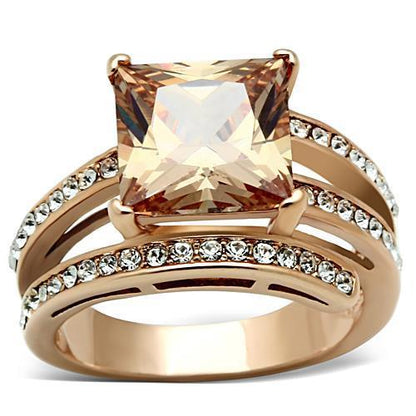 MATK1665 - IP Rose Gold(Ion Plating) Stainless Steel Ring with AAA Grade CZ  in Champagne