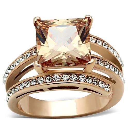 MATK1665 - IP Rose Gold(Ion Plating) Stainless Steel Ring with AAA Grade CZ  in Champagne
