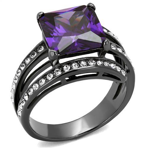 MATK1665LJ - IP Light Black  (IP Gun) Stainless Steel Ring with AAA Grade CZ  in Amethyst