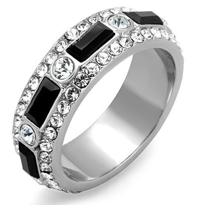 MATK1677 - High polished (no plating) Stainless Steel Ring with Top Grade Crystal  in Jet