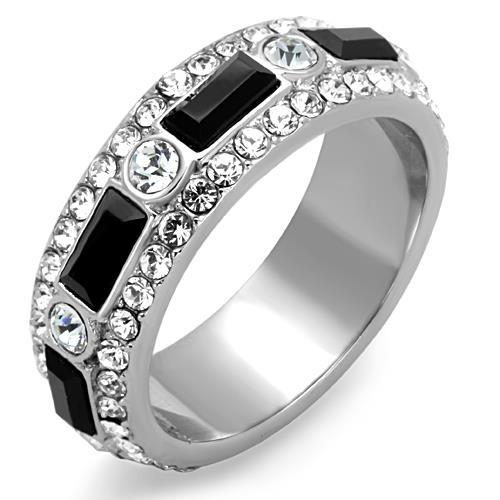 MATK1677 - High polished (no plating) Stainless Steel Ring with Top Grade Crystal  in Jet