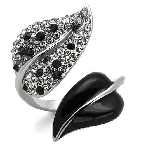 MATK1678 - High polished (no plating) Stainless Steel Ring with Top Grade Crystal  in Jet