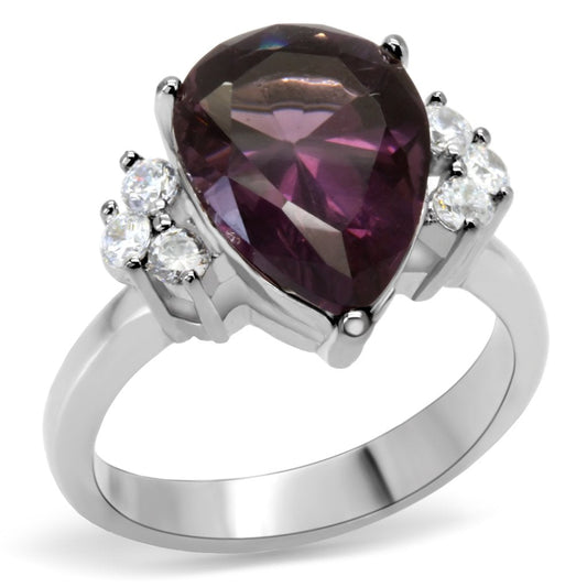 MATK167 - High polished (no plating) Stainless Steel Ring with Synthetic Synthetic Glass in Amethyst