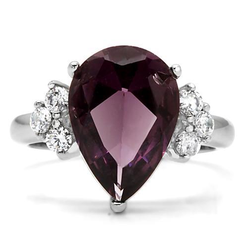 MATK167 - High polished (no plating) Stainless Steel Ring with Synthetic Synthetic Glass in Amethyst