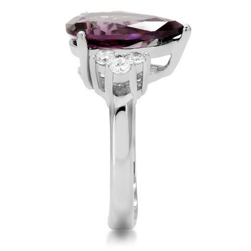MATK167 - High polished (no plating) Stainless Steel Ring with Synthetic Synthetic Glass in Amethyst