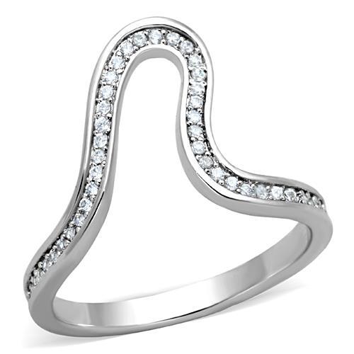 MATK1680 - High polished (no plating) Stainless Steel Ring with AAA Grade CZ  in Clear