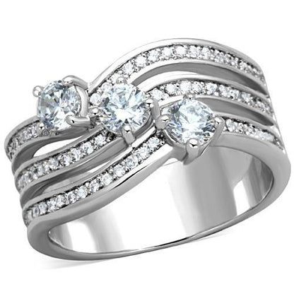 MATK1683 - High polished (no plating) Stainless Steel Ring with AAA Grade CZ  in Clear