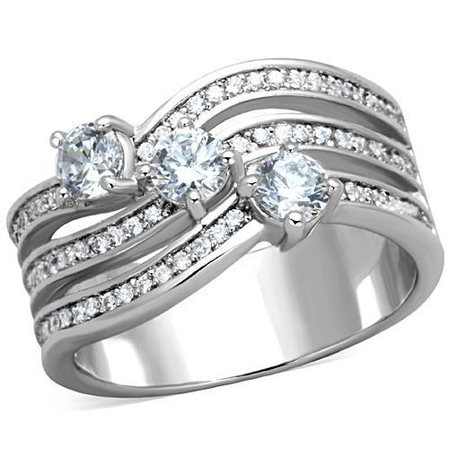 MATK1683 - High polished (no plating) Stainless Steel Ring with AAA Grade CZ  in Clear