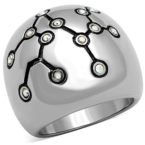 MATK1685 - High polished (no plating) Stainless Steel Ring with Top Grade Crystal  in White AB