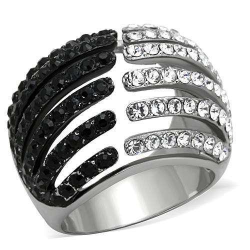 MATK1686 - Two-Tone IP Black Stainless Steel Ring with Top Grade Crystal  in Jet