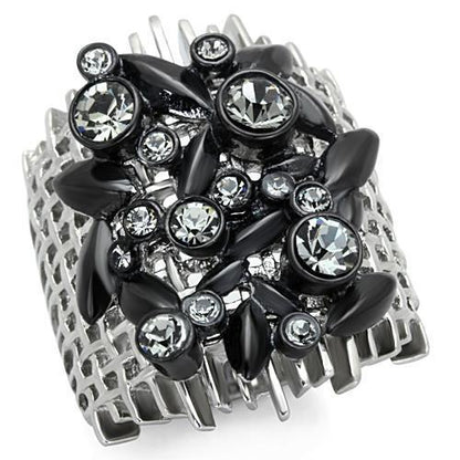 MATK1687 - Two-Tone IP Black Stainless Steel Ring with Top Grade Crystal  in Black Diamond
