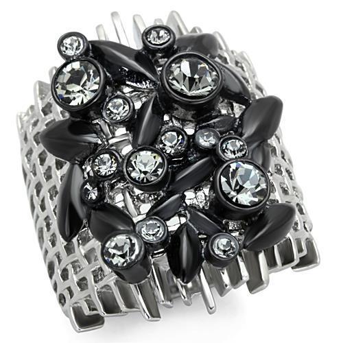 MATK1687 - Two-Tone IP Black Stainless Steel Ring with Top Grade Crystal  in Black Diamond
