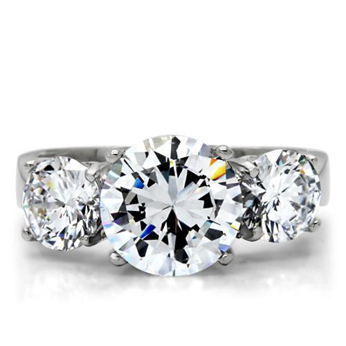 MATK168 - High polished (no plating) Stainless Steel Ring with AAA Grade CZ  in Clear