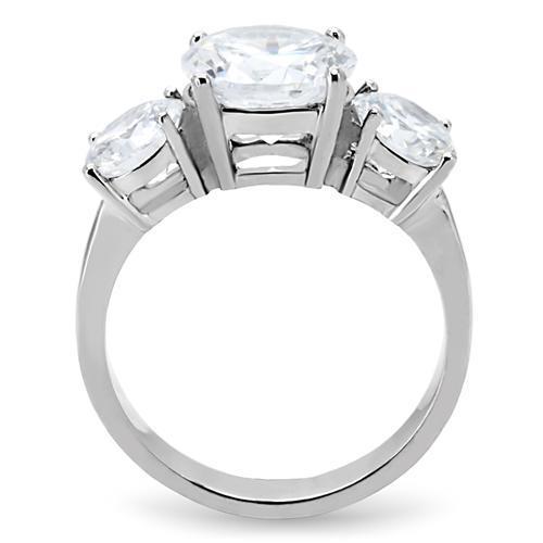 MATK168 - High polished (no plating) Stainless Steel Ring with AAA Grade CZ  in Clear