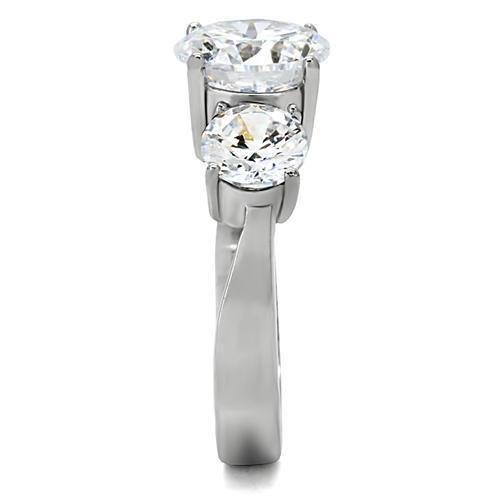 MATK168 - High polished (no plating) Stainless Steel Ring with AAA Grade CZ  in Clear
