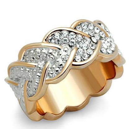 MATK1691 - Two-Tone IP Rose Gold Stainless Steel Ring with Top Grade Crystal  in Clear
