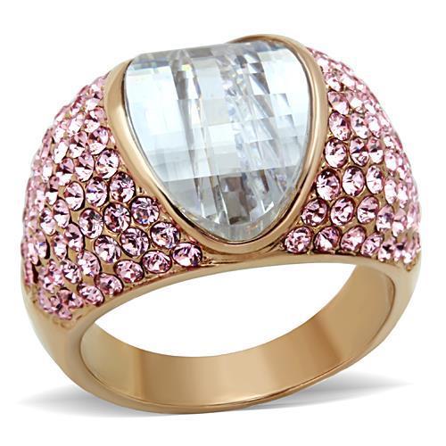 MATK1692 - IP Rose Gold(Ion Plating) Stainless Steel Ring with AAA Grade CZ  in Clear