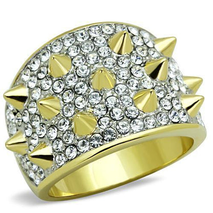 MATK1697 - Two-Tone IP Gold (Ion Plating) Stainless Steel Ring with Top Grade Crystal  in Clear