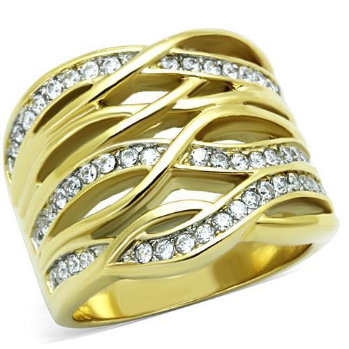 MATK1699 - Two-Tone IP Gold (Ion Plating) Stainless Steel Ring with AAA Grade CZ  in Clear