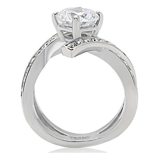 MATK169 - High polished (no plating) Stainless Steel Ring with AAA Grade CZ  in Clear