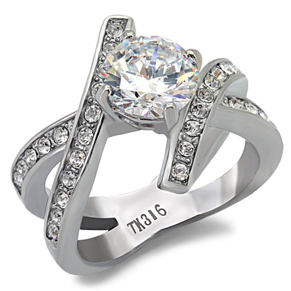 MATK169 - High polished (no plating) Stainless Steel Ring with AAA Grade CZ  in Clear