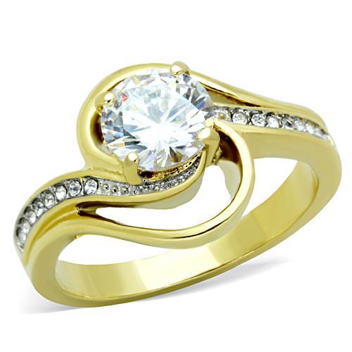 MATK1701 - Two-Tone IP Gold (Ion Plating) Stainless Steel Ring with AAA Grade CZ  in Clear
