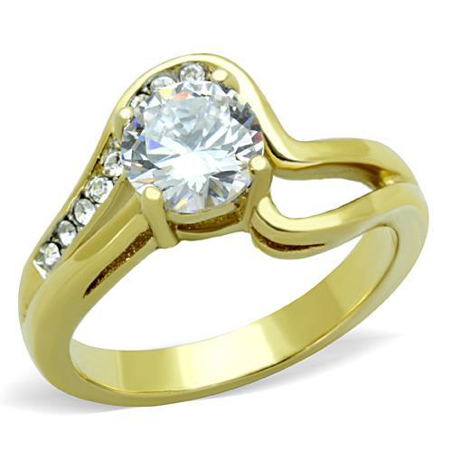 MATK1702 - Two-Tone IP Gold (Ion Plating) Stainless Steel Ring with AAA Grade CZ  in Clear