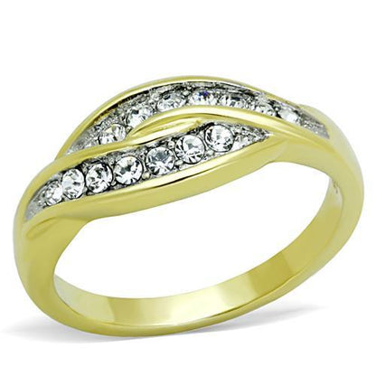 MATK1704 - Two-Tone IP Gold (Ion Plating) Stainless Steel Ring with Top Grade Crystal  in Clear