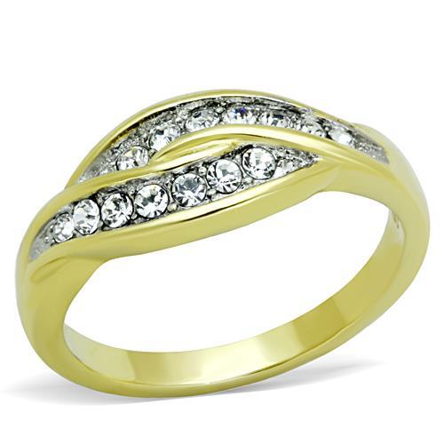 MATK1704 - Two-Tone IP Gold (Ion Plating) Stainless Steel Ring with Top Grade Crystal  in Clear