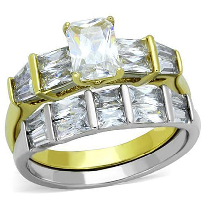 MATK1708 - Two-Tone IP Gold (Ion Plating) Stainless Steel Ring with AAA Grade CZ  in Clear