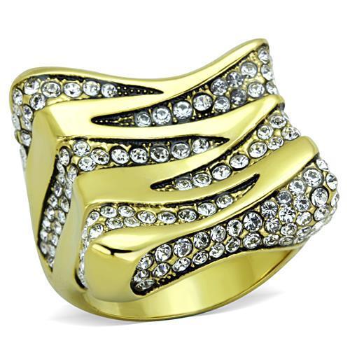 MATK1709 - IP Gold(Ion Plating) Stainless Steel Ring with Top Grade Crystal  in Clear