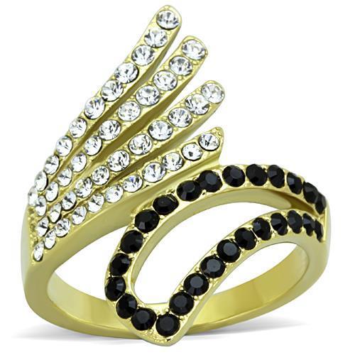 MATK1710 - IP Gold(Ion Plating) Stainless Steel Ring with Top Grade Crystal  in Jet