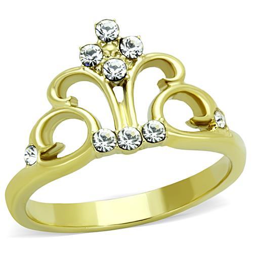 MATK1716 - IP Gold(Ion Plating) Stainless Steel Ring with Top Grade Crystal  in Clear