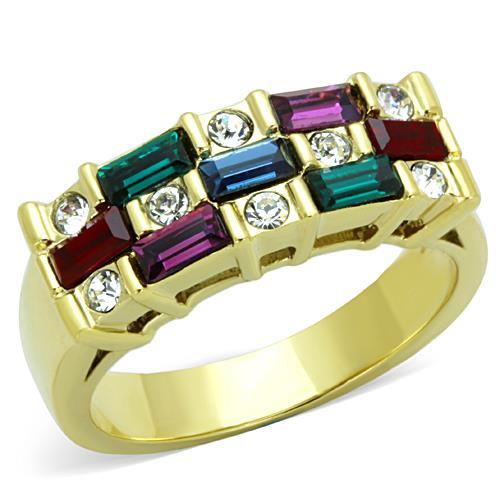 MATK1719 - IP Gold(Ion Plating) Stainless Steel Ring with Top Grade Crystal  in Multi Color