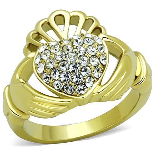 MATK1724 - IP Gold(Ion Plating) Stainless Steel Ring with Top Grade Crystal  in Clear
