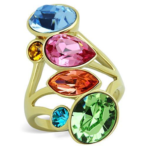 MATK1729 - IP Gold(Ion Plating) Stainless Steel Ring with Top Grade Crystal  in Multi Color