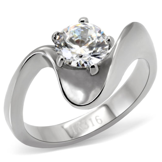 MATK172 - High polished (no plating) Stainless Steel Ring with AAA Grade CZ  in Clear