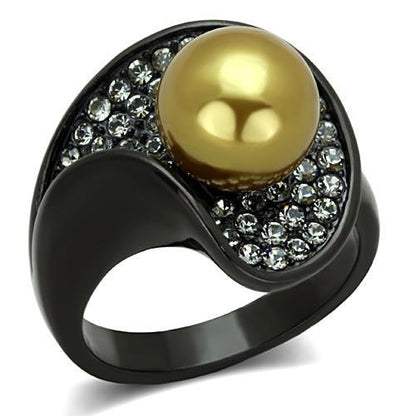 MATK1732 - IP Black(Ion Plating) Stainless Steel Ring with Synthetic Pearl in Champagne