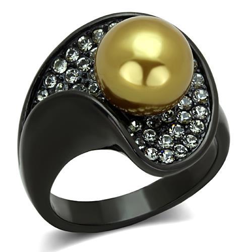 MATK1732 - IP Black(Ion Plating) Stainless Steel Ring with Synthetic Pearl in Champagne
