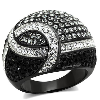 MATK1733 - Two-Tone IP Black Stainless Steel Ring with Top Grade Crystal  in Black Diamond