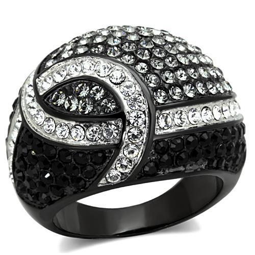 MATK1733 - Two-Tone IP Black Stainless Steel Ring with Top Grade Crystal  in Black Diamond