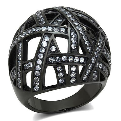 MATK1734 - IP Black(Ion Plating) Stainless Steel Ring with AAA Grade CZ  in Clear